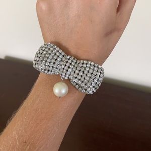 Rhinestone and pearl bow bracelet
